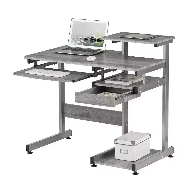 Bureau informatique Okak 37,75" avec tiroir clavier, bureau debout avec étagères de rangement, bureau pour salon, salle de lecture, bureau