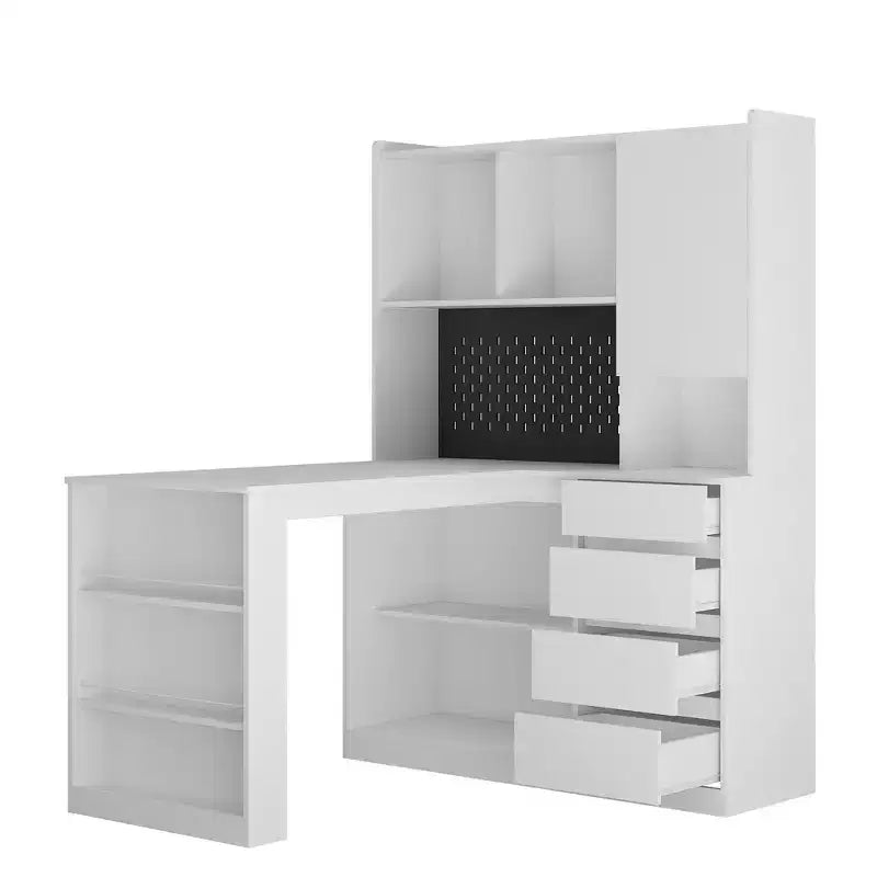 Okak Bureau en L de 46 pouces peu encombrant avec étagère, bureau d'ordinateur avec tiroirs, bureau d'angle pour salle de lecture, chambre, bureau