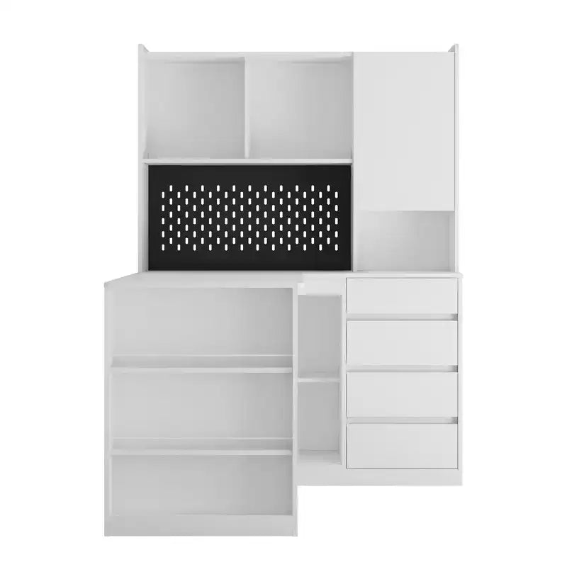 Okak Bureau en L de 46 pouces peu encombrant avec étagère, bureau d'ordinateur avec tiroirs, bureau d'angle pour salle de lecture, chambre, bureau