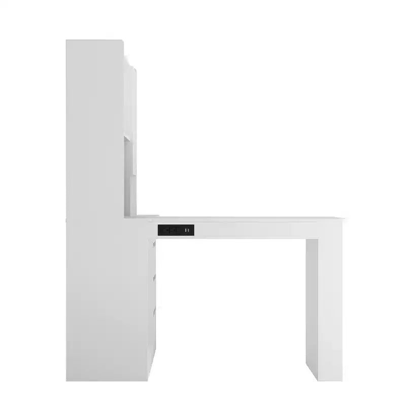 Okak Bureau en L de 46 pouces peu encombrant avec étagère, bureau d'ordinateur avec tiroirs, bureau d'angle pour salle de lecture, chambre, bureau