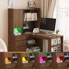 Okak Bureau en L de 46 pouces peu encombrant avec étagère, bureau d'ordinateur avec tiroirs, bureau d'angle pour salle de lecture, chambre, bureau
