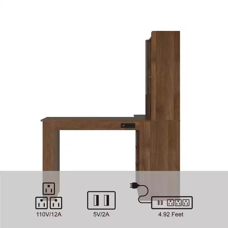 Okak Bureau en L de 46 pouces peu encombrant avec étagère, bureau d'ordinateur avec tiroirs, bureau d'angle pour salle de lecture, chambre, bureau