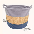 J&V TEXTILES Panier de rangement en corde de coton, lot de 3, panier à linge tressé avec poignées, gris marine naturel