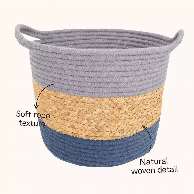J&V TEXTILES Panier de rangement en corde de coton, lot de 3, panier à linge tressé avec poignées, gris marine naturel