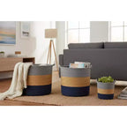 J&V TEXTILES Panier de rangement en corde de coton, lot de 3, panier à linge tressé avec poignées, gris marine naturel