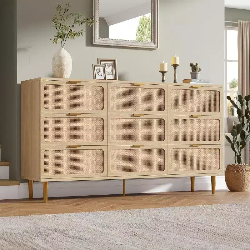 Commode à 9 tiroirs, chiffonnier de chambre moderne en bois avec tiroirs de rangement, meuble TV de style rustique pour salon, chambre, couloir