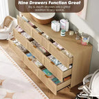 Commode à 9 tiroirs, chiffonnier de chambre moderne en bois avec tiroirs de rangement, meuble TV de style rustique pour salon, chambre, couloir