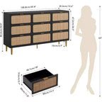 Commode à 9 tiroirs, chiffonnier de chambre moderne en bois avec tiroirs de rangement, meuble TV de style rustique pour salon, chambre, couloir