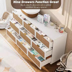 Commode à 9 tiroirs, chiffonnier de chambre moderne en bois avec tiroirs de rangement, meuble TV de style rustique pour salon, chambre, couloir