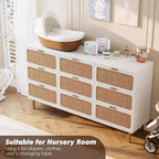 Commode à 9 tiroirs, chiffonnier de chambre moderne en bois avec tiroirs de rangement, meuble TV de style rustique pour salon, chambre, couloir