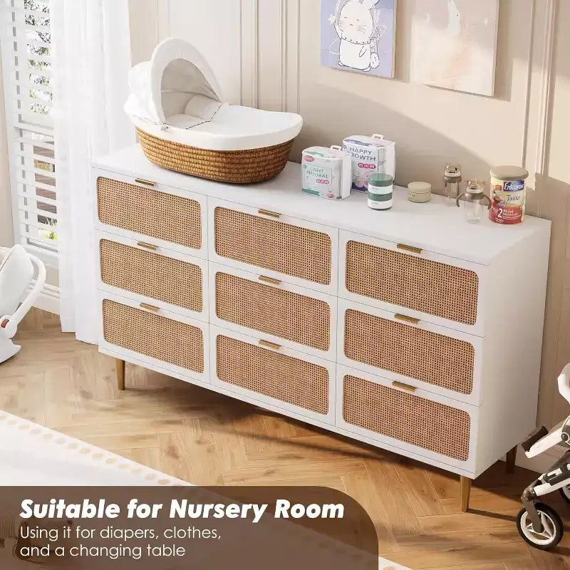 Commode à 9 tiroirs, chiffonnier de chambre moderne en bois avec tiroirs de rangement, meuble TV de style rustique pour salon, chambre, couloir
