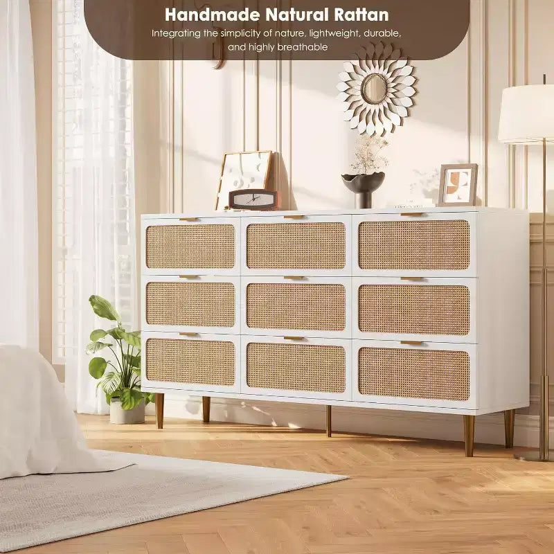 Commode à 9 tiroirs, chiffonnier de chambre moderne en bois avec tiroirs de rangement, meuble TV de style rustique pour salon, chambre, couloir