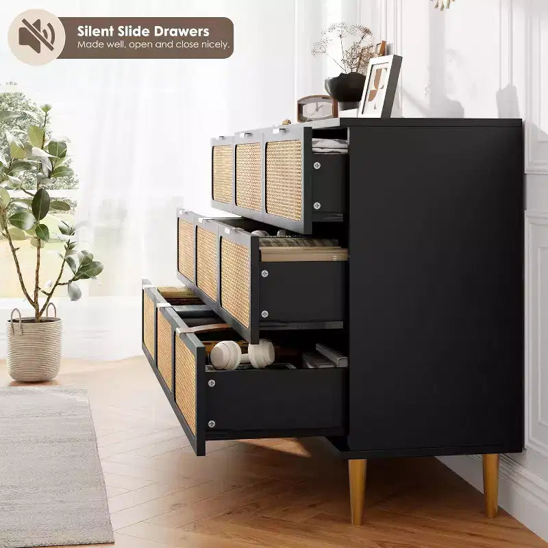 Commode à 9 tiroirs, chiffonnier de chambre moderne en bois avec tiroirs de rangement, meuble TV de style rustique pour salon, chambre, couloir