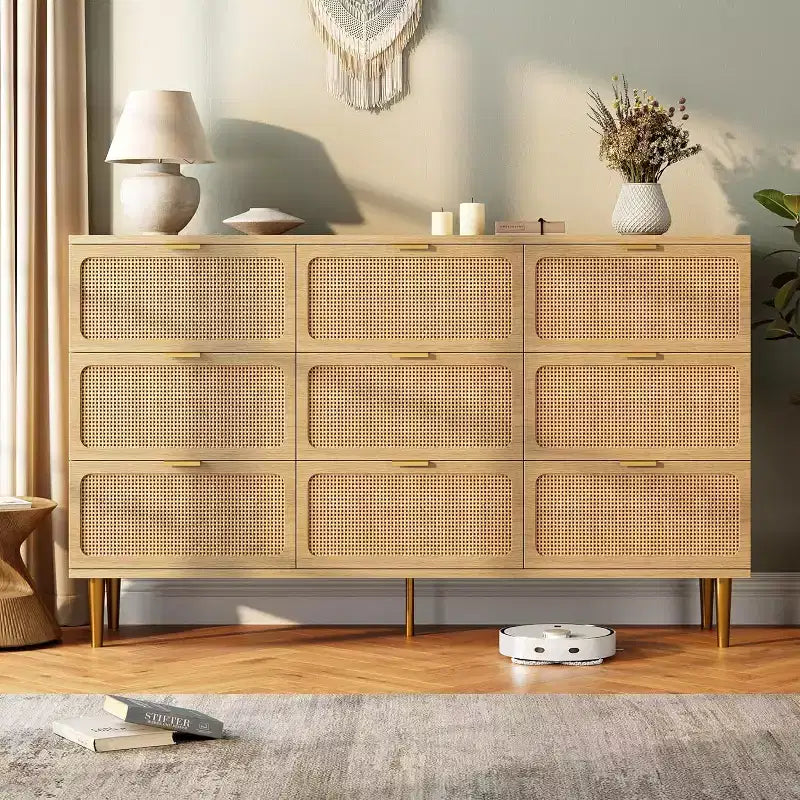 Commode à 9 tiroirs, chiffonnier de chambre moderne en bois avec tiroirs de rangement, meuble TV de style rustique pour salon, chambre, couloir