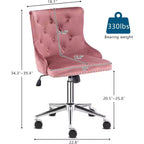 Fauteuil de bureau en velours VINGLI - Chaise de bureau moderne rembourrée avec hauteur réglable, mécanisme d'inclinaison et roulettes - Rose