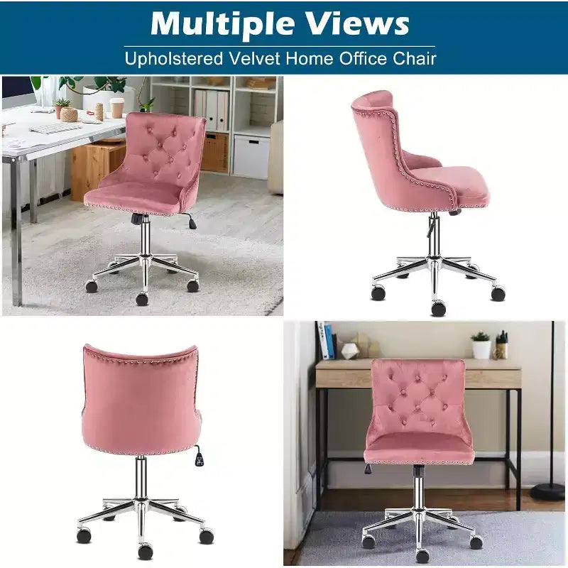 Fauteuil de bureau en velours VINGLI - Chaise de bureau moderne rembourrée avec hauteur réglable, mécanisme d'inclinaison et roulettes - Rose