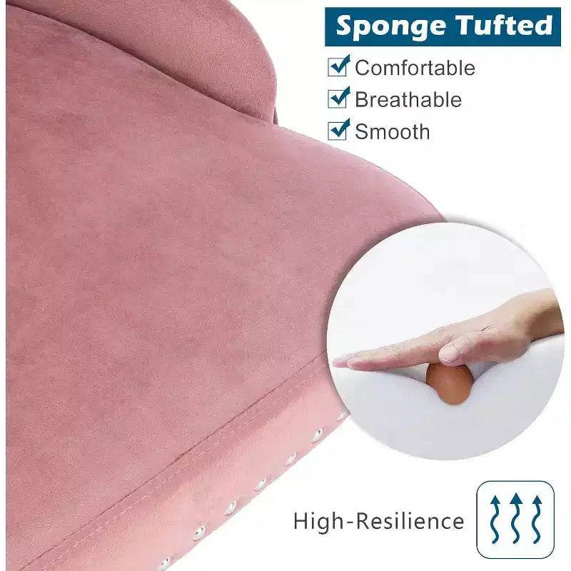 Fauteuil de bureau en velours VINGLI - Chaise de bureau moderne rembourrée avec hauteur réglable, mécanisme d'inclinaison et roulettes - Rose