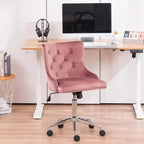 Fauteuil de bureau en velours VINGLI - Chaise de bureau moderne rembourrée avec hauteur réglable, mécanisme d'inclinaison et roulettes - Rose