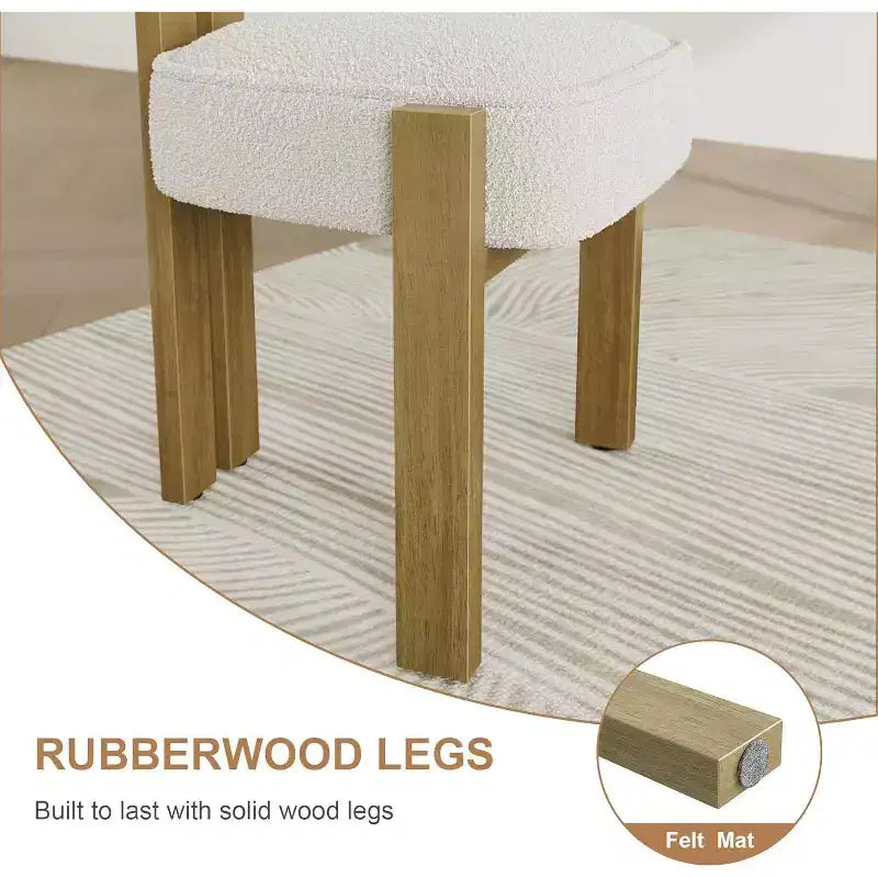 Chaises de salle à manger rembourrées, chaises de salle à manger modernes en tissu bouclé avec dossier incurvé ergonomique, chaises de cuisine confortables avec pieds en bois d'hévéa