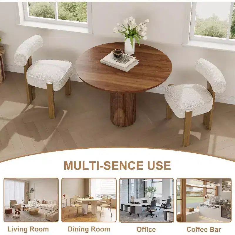 Chaises de salle à manger rembourrées, chaises de salle à manger modernes en tissu bouclé avec dossier incurvé ergonomique, chaises de cuisine confortables avec pieds en bois d'hévéa