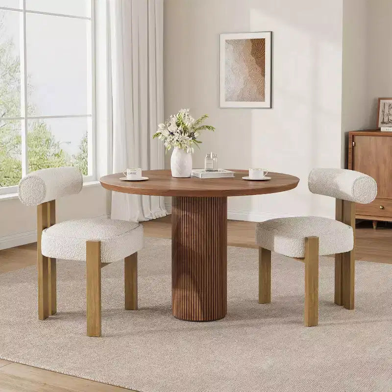 Chaises de salle à manger rembourrées, chaises de salle à manger modernes en tissu bouclé avec dossier incurvé ergonomique, chaises de cuisine confortables avec pieds en bois d'hévéa