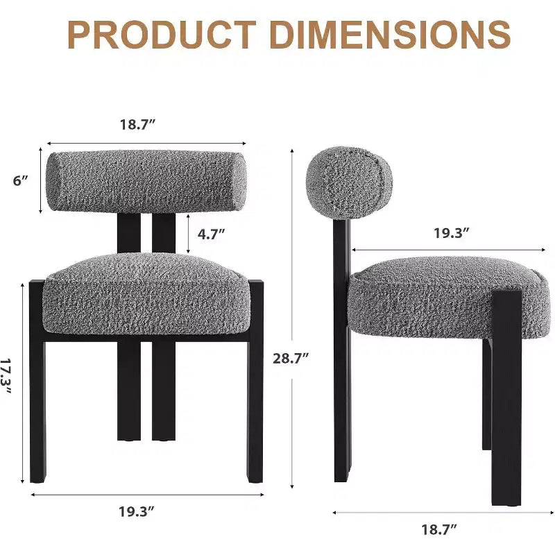 Chaises de salle à manger rembourrées, chaises de salle à manger modernes en tissu bouclé avec dossier incurvé ergonomique, chaises de cuisine confortables avec pieds en bois d'hévéa