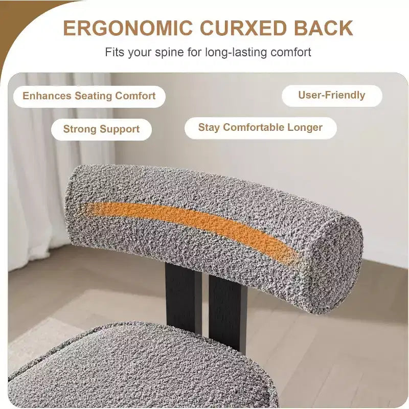 Chaises de salle à manger rembourrées, chaises de salle à manger modernes en tissu bouclé avec dossier incurvé ergonomique, chaises de cuisine confortables avec pieds en bois d'hévéa