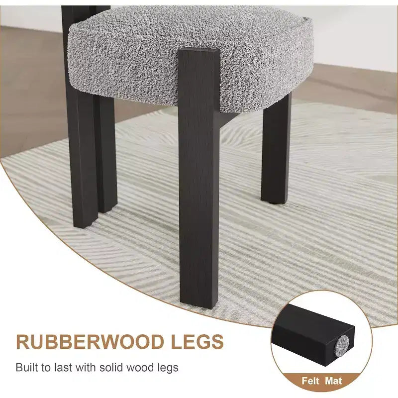 Chaises de salle à manger rembourrées, chaises de salle à manger modernes en tissu bouclé avec dossier incurvé ergonomique, chaises de cuisine confortables avec pieds en bois d'hévéa