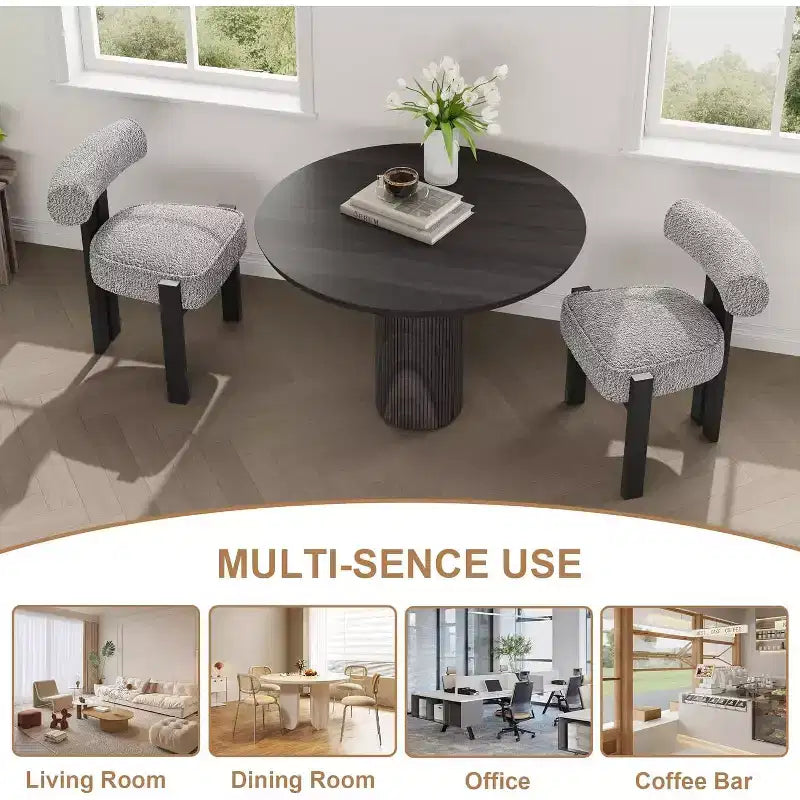 Chaises de salle à manger rembourrées, chaises de salle à manger modernes en tissu bouclé avec dossier incurvé ergonomique, chaises de cuisine confortables avec pieds en bois d'hévéa