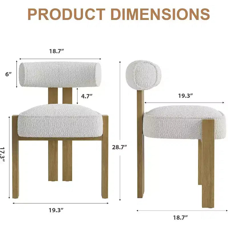 Chaises de salle à manger rembourrées, chaises de salle à manger modernes en tissu bouclé avec dossier incurvé ergonomique, chaises de cuisine confortables avec pieds en bois d'hévéa