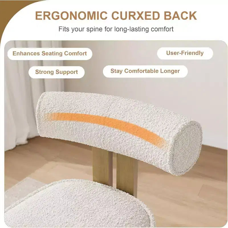 Chaises de salle à manger rembourrées, chaises de salle à manger modernes en tissu bouclé avec dossier incurvé ergonomique, chaises de cuisine confortables avec pieds en bois d'hévéa