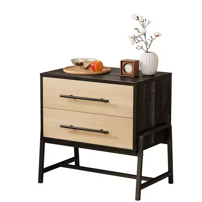 Table de chevet avec tiroirs, Table de chevet en bois clair, Table d'appoint large