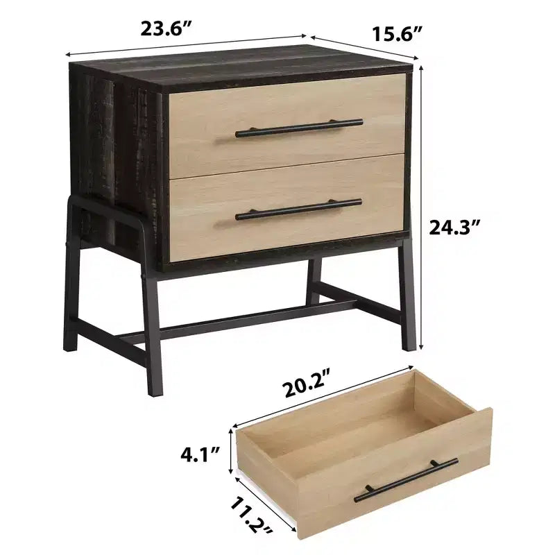 Table de chevet avec tiroirs, Table de chevet en bois clair, Table d'appoint large