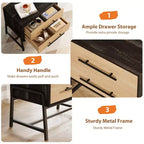 Table de chevet avec tiroirs, Table de chevet en bois clair, Table d'appoint large