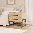 Table de chevet avec tiroirs, Table de chevet en bois clair, Table d'appoint large