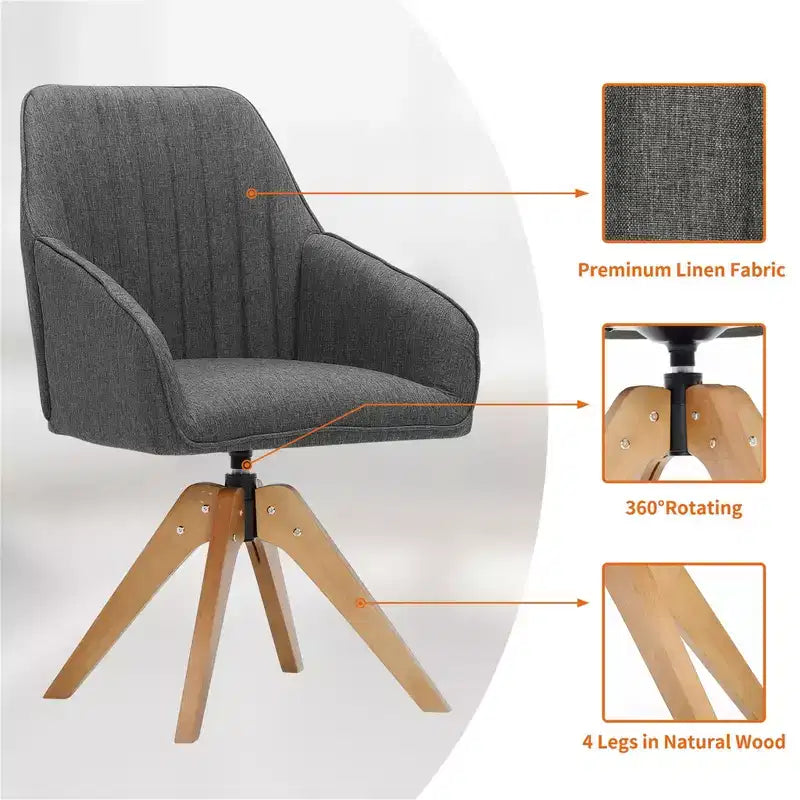 Fauteuil pivotant capitonné Furniliving en lin pour bureau, salon ou chambre à coucher