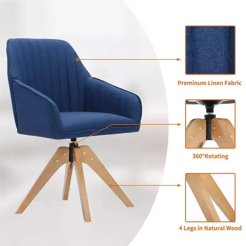 Fauteuil pivotant capitonné Furniliving en lin pour bureau, salon ou chambre à coucher