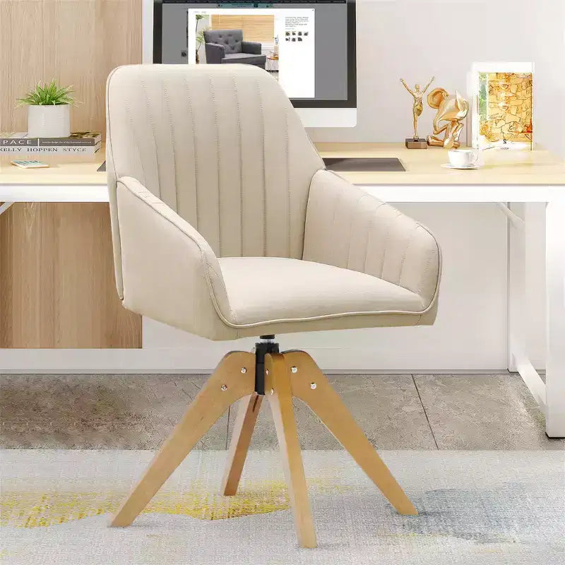 Fauteuil pivotant capitonné Furniliving en lin pour bureau, salon ou chambre à coucher