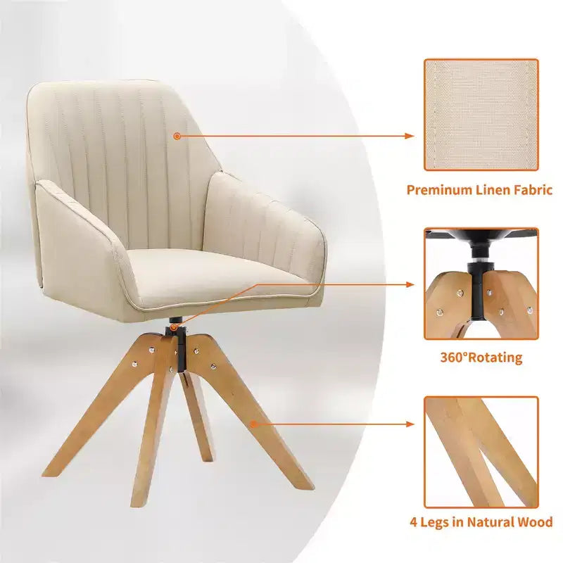 Fauteuil pivotant capitonné Furniliving en lin pour bureau, salon ou chambre à coucher