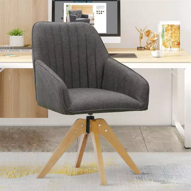 Fauteuil pivotant capitonné Furniliving en lin pour bureau, salon ou chambre à coucher