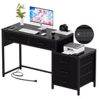 Besiost Corner Home Office Desk avec tiroirs de classement, bureau d'ordinateur avec station de charge