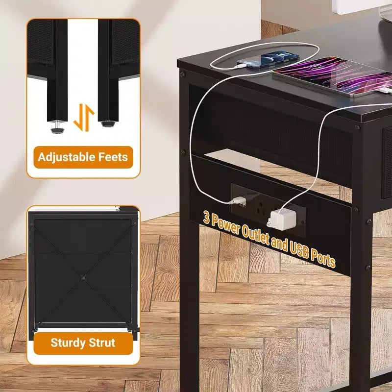 Besiost Corner Home Office Desk avec tiroirs de classement, bureau d'ordinateur avec station de charge