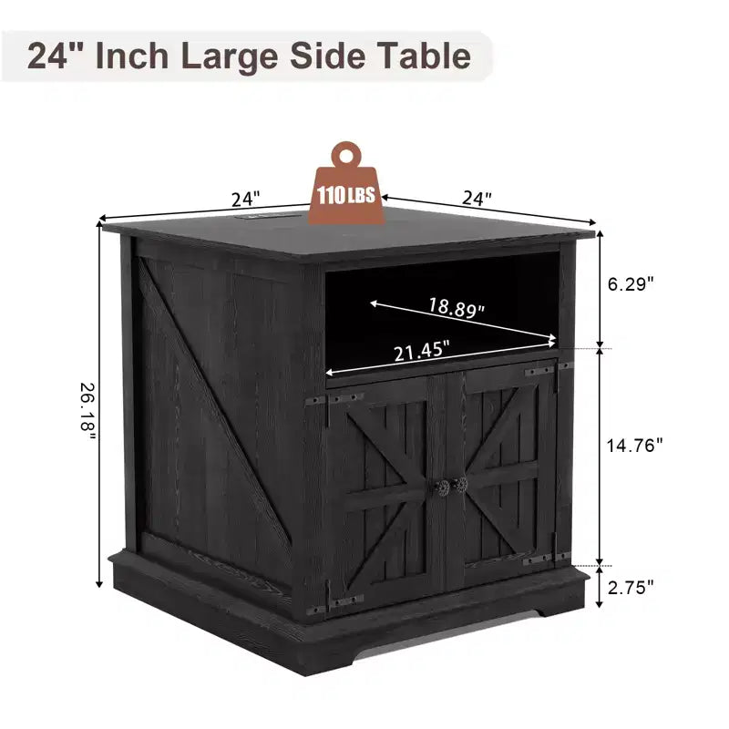 MUUEGM 24 Table de chevet avec station de recharge, table d'appoint de style ferme avec 2 tiroirs et étagère réglable, table de chevet avec pieds en bois massif