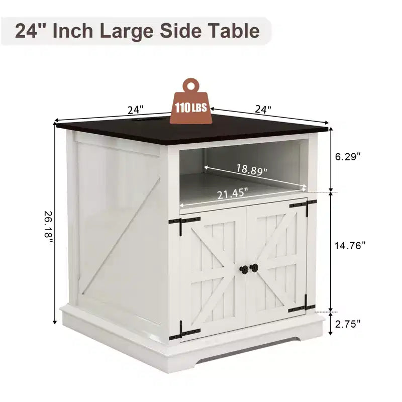 MUUEGM 24 Table de chevet avec station de recharge, table d'appoint de style ferme avec 2 tiroirs et étagère réglable, table de chevet avec pieds en bois massif