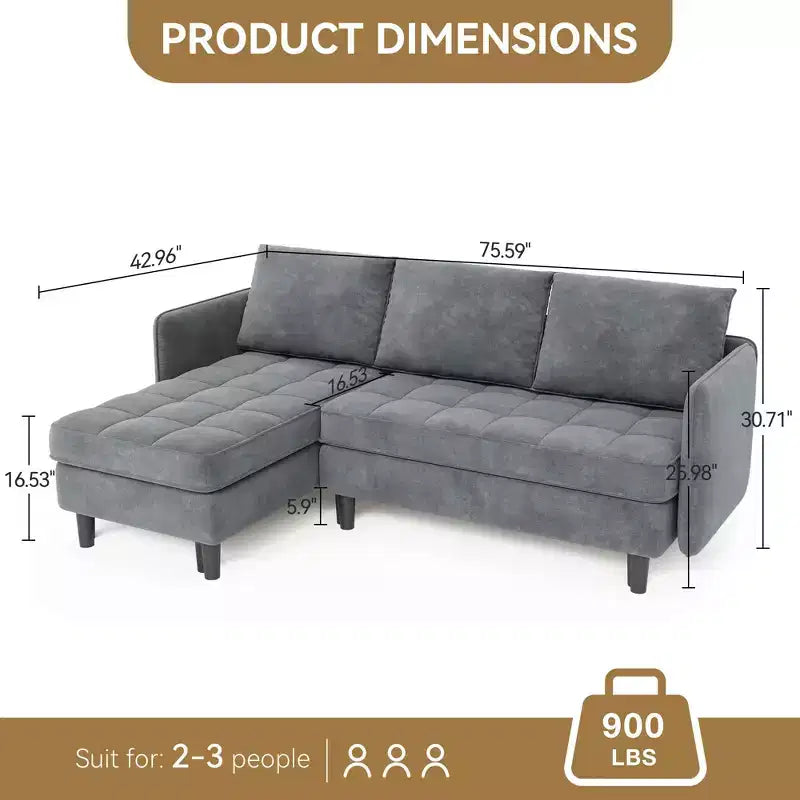 Canapé d'angle convertible, en chenille, avec rangement dissimulé, petit canapé de salon, réversible, pour petits espaces
