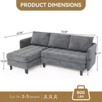 Canapé d'angle convertible, en chenille, avec rangement dissimulé, petit canapé de salon, réversible, pour petits espaces