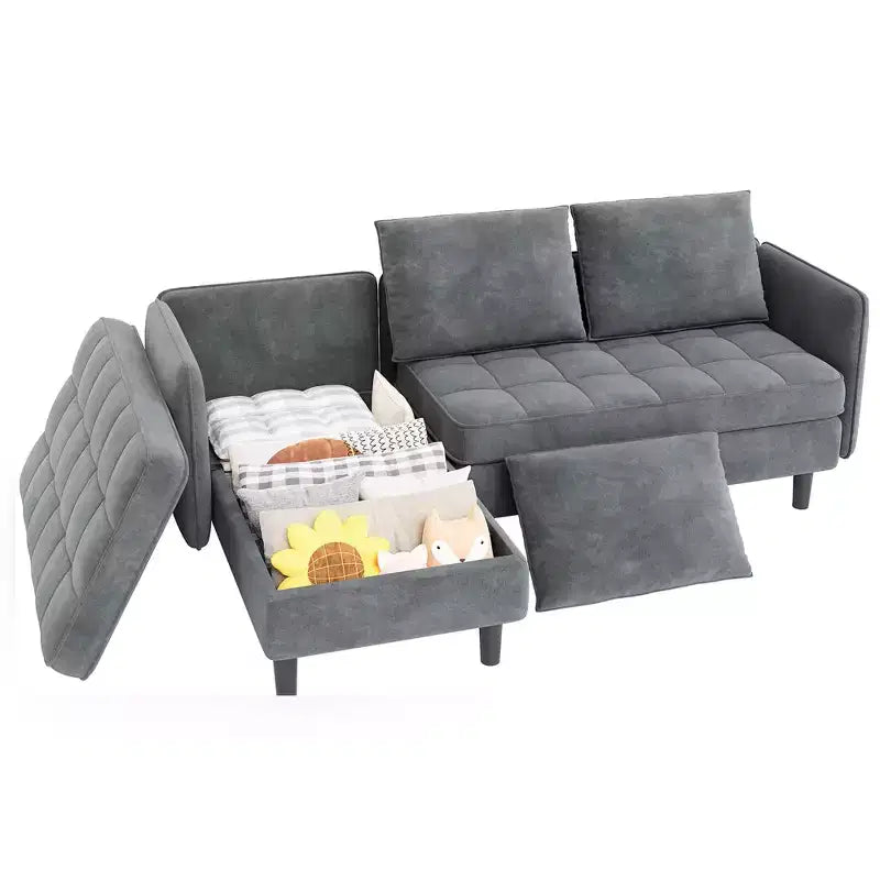 Canapé d'angle convertible, en chenille, avec rangement dissimulé, petit canapé de salon, réversible, pour petits espaces
