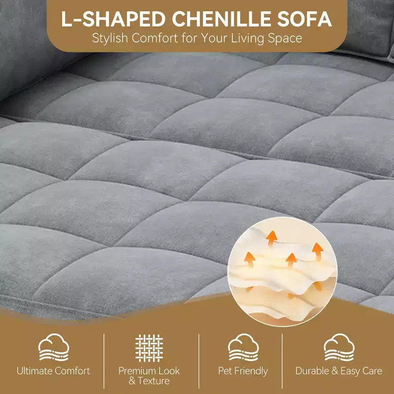Canapé d'angle convertible, en chenille, avec rangement dissimulé, petit canapé de salon, réversible, pour petits espaces