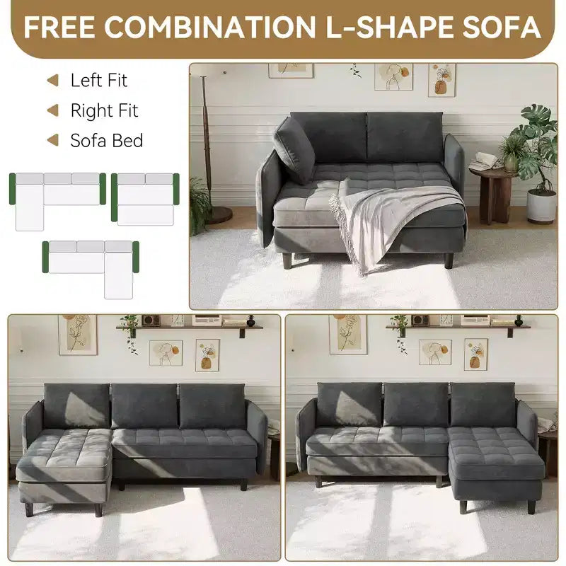 Canapé d'angle convertible, en chenille, avec rangement dissimulé, petit canapé de salon, réversible, pour petits espaces