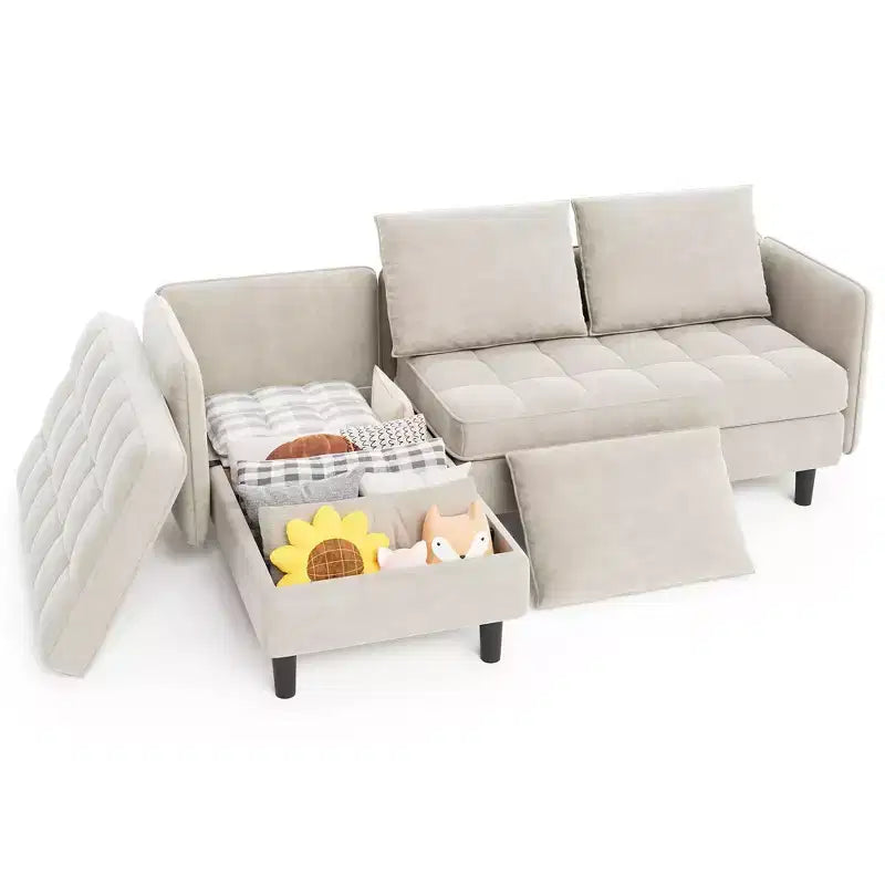 Canapé d'angle convertible, en chenille, avec rangement dissimulé, petit canapé de salon, réversible, pour petits espaces